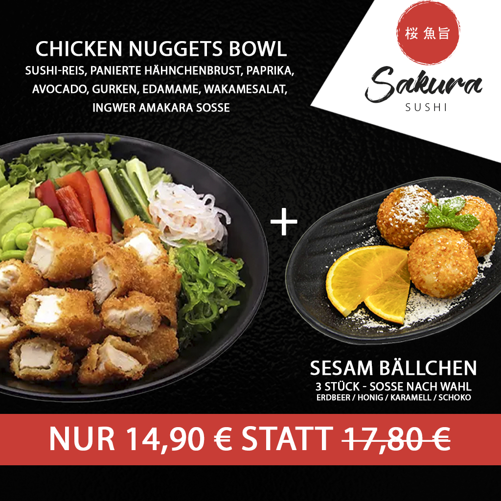 Chicken Nuggets Bowl und Dessert